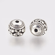 Tibetan Style Alloy Beads, Hollow Round, Antique Silver, 11x10mm, Hole: 1.5mm(TIBEB-L002-15AS)