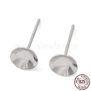 Rhodium Plated 925 Sterling Silver Stud Earring Findings, Flat Round Earring Settings, for Bead, with S925 Stamp, Real Platinum Plated, 12.5x6mm, Pin: 0.7mm(STER-E068-02D-P)