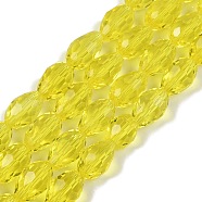 Transparent Glass Beads Strands, Faceted, Teardrop, Yellow, 5~6x4mm, Hole: 0.9mm, about 65~67pcs/strand, 15.35~16.14 inch(39~41cm)(EGLA-N013-T4mm-D26)