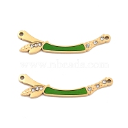 Ion Plating(IP) 304 Stainless Steel Crystal Rhinestone Connector Charms, Bamboo Stick Links with Olive Drab Enamel, Golden, 7.5x30x2mm, Hole: 1.2mm(STAS-S140-31G)