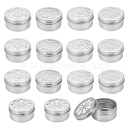 15Pcs 5 Style 80ML Aluminium Shallow Round Candle Tins, with Hollow Lids, Empty Tin Storage Containers, Auspicious Cloud/Hexagon/Spider Web/Lemon/Windmill Pattern, Mixed Patterns, 7.05x3.45cm, Inner Diameter: 6.45x3.25cm, 3pcs/style(AJEW-BC0003-61A)