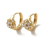 KC Gold Plated Brass Micro Pave Cubic Zirconia Hoop Earring, Flower, 16.5x10.5mm(EJEW-L271-11KCG-04)