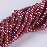 Electroplate Glass Beads Strands, Pearl Luster Plated, Faceted, Rondelle, FireBrick, 3~3.5x2~2.5mm, Hole: 0.8mm, about 135~140pcs/strand, 14.6 inch(37cm)(GLAA-F077-PL05)