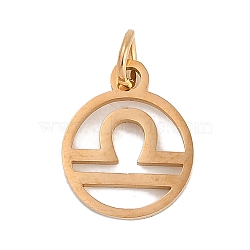 Ion Plating(IP) 304 Stainless Steel Charms, with Jump Ring, Laser Cut, Real 18K Gold Plated, Ring with Constellation Charm, Libra, 13.5x11x1mm, Hole: 3mm(STAS-R135-05G-03)