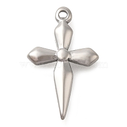 Anti-Tarnish 304 Stainless Steel Pendants, Cross Charm, Stainless Steel Color, 18.5x12x2mm, Hole: 0.9mm(STAS-P369-06P)