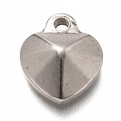 304 Stainless Steel Charms,  Pointed Heart, Stainless Steel Color, 14.5x12x4mm, Hole: 1.8mm(X-STAS-H126-28AS)