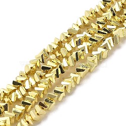Electroplate Glass Beads Strands, Triangle, Yellow, 4x3.5x2mm, Hole: 0.8mm, about 135pcs/strand, 12.40''(31.5cm)(EGLA-D030-16A-03)