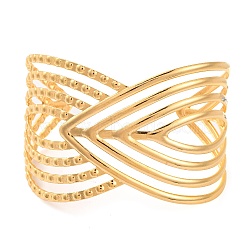 304 Stainless Steel Open Cuff Bangles for Women, Real 18K Gold Plated, Leaf, Inner Diameter: 2-1/2 inch(6.2cm), 46mm(BJEW-G711-01G-G)