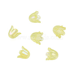 6-Petal Imitation Jelly Acrylic Bead Caps, AB Color Plated, Flower, Yellow, 11.5x10.5x8.5mm, Hole: 1.4mm, about 2100pcs/500g(JACR-T002-02K)
