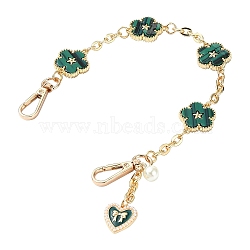 Alloy with Plastic Imitation Pearl for DIY Keychains, Phone Case Decoration Jewelry Accessories, Flower, Green, 31.8cm(AJEW-CJC0005-05G-05)