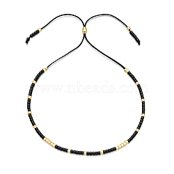 Glass Seed Beaded Slider Bracelet, Adjustable Bracelet, Black, No Size(JA6389-2)