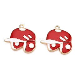 Rack Plating Alloy Enamel Pendants, Cadmium Free & Nickel Free & Lead Free, Light Gold, Baseball Cap Charm, Red, 23.5x24.5x2.5mm, Hole: 1.8mm(ENAM-N056-388KCG-03)