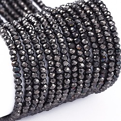 Electroplate Glass Beads Strands, Full Plated, Faceted, Rondelle, Gunmetal Plated, 2x1.5mm, Hole: 0.6mm, about 220~230pcs/Strand, 13.78~14.17 inch(35~36cm)(X-EGLA-F149-FP-07)