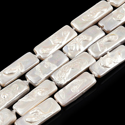 Plating Natural Freshwater Shell Beads Strands, Imitate Baroque Pearl Keshi Pearl Beads, Rectangle, 18~20x6.5~7x2.5~4mm, Hole: 0.7mm, about 21pcs/strand, 15.47 inch~15.67 inch(39.3~39.8cm)(SHEL-N026-231)