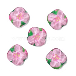 Oil Painting Style Resin Cabochons, Square with Flower, Pink, 24.5x24.5x8.5mm(CRES-P019-01C)