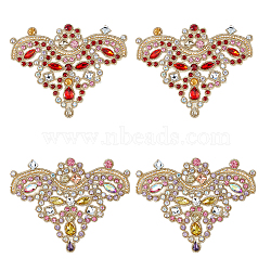 SUPERFINDINGS 4Pcs 2 Colors Flower Alloy Rhinestones Appliques, Costume Accessories, Sewing Craft Decoration, Mixed Color, 101x125x4mm, 2pcs/color(DIY-FH0006-98)