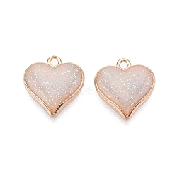 Alloy Enamel Pendants, Heart, Light Gold, Old Lace, 17x15mm, Hole: 1.5mm(PALLOY-TAC0012-58B-RS)