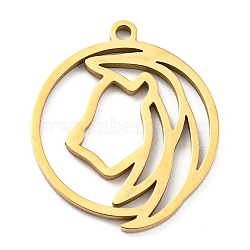 304 Stainless Steel Pendants, Real 18K Gold Plated, Laser Cut, Flat Round with 12 Constellations Sign Charm, Leo, 23.5x20x1mm, Hole: 1.6mm(STAS-Z043-01E)