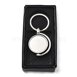 Zinc Alloy Rotating Keychain Clasps, with Iron Split Key Rings, Platinum, Flat Round, 73mm(FIND-G088-01B)