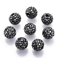 Polymer Clay Pave Rhinestone Beads, Disco Ball Beads, Black, PP15(2.1~2.2mm), 6 Rows Rhinestone, 12mm, Hole: 1.5mm(RB-Q197-12mm-01C)