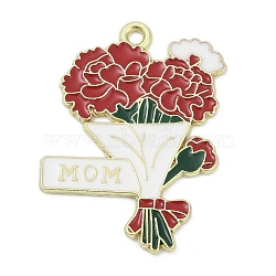 Mother's Day Alloy Enamel Pendants, Carnation Bouquet, FireBrick, 28x20.5x1mm, Hole: 1.6mm(PALLOY-V001-02A)
