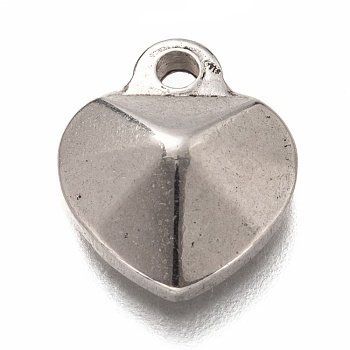 304 Stainless Steel Charms,  Pointed Heart, Stainless Steel Color, 14.5x12x4mm, Hole: 1.8mm