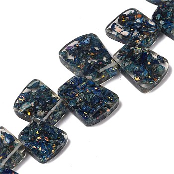 Dyed Natural Imperial Jasper with Resin Beads Strands, Trapezoid, Prussian Blue, 17.5~35.5x24~29x6~6.5mm, Hole: 1.5mm, about 15pcs/strand, 12.40''(31.5cm)