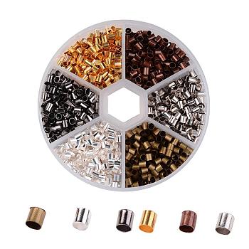 1 Box 6 Colors Antique Bronze & Red Copper & Golden & Silver & Platinum & Black Tube Brass Crimp Beads, Cadmium Free & Lead Free & Nickel Free, Mixed Color, 3x3mm, Hole: 2~2.5mm, about 1200pcs/box