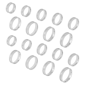 18Pcs 9 Size 201 Stainless Steel Grooved Finger Ring for Men Women, Stainless Steel Color, Inner Diameter: 16~22.2mm, Wide: 6mm, 2Pcs/size