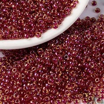 MIYUKI Round Rocailles Beads, Japanese Seed Beads, (RR363) Light Cranberry Lined Topaz Luster, 8/0, 3mm, Hole: 1mm, about 2111~2277pcs/50g