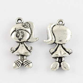 Vintage Acrylic Pendants, Girl, Antique Silver, 27x14x4.5mm, Hole: 1.5mm, about 819pcs/500g