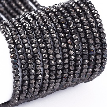 Electroplate Glass Beads Strands, Full Plated, Faceted, Rondelle, Gunmetal Plated, 2x1.5mm, Hole: 0.6mm, about 220~230pcs/Strand, 13.78~14.17 inch(35~36cm)