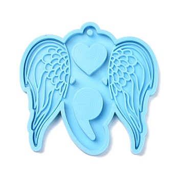 Valentine's Day Theme DIY Pendant Silicone Molds, Resin Casting Molds, For UV Resin, Epoxy Resin Jewelry Making, Wing, Deep Sky Blue, 71x73x6mm, Hole: 3mm