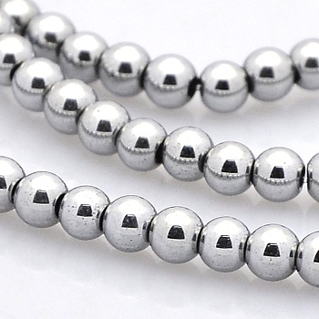 Round Non-magnetic Synthetic Hematite Beads Strands, Gainsboro, 3mm, Hole: 1mm, about 133pcs/strand, 17.4 inch