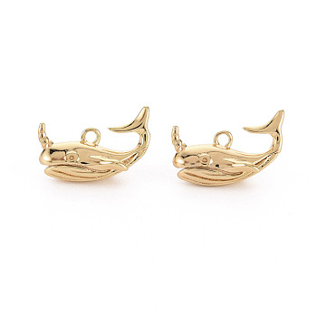 Brass Charms, Nickel Free, Whale, Real 18K Gold Plated, 8x17x8.5mm, Hole: 1.5mm