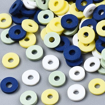 Handmade Polymer Clay Beads, Heishi Beads, for DIY Jewelry Crafts Supplies, Disc/Flat Round, Honeydew, 6x1mm, Hole: 2mm, about 26000pcs/1000g