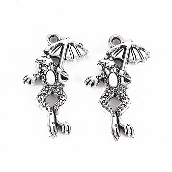 Tibetan Style Alloy Pendants, Lead Free & Cadmium Free, Frog Charms, Antique Silver, 26x15x2mm, Hole: 1.6mm