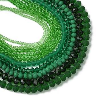 Electroplate Glass Beads Strands, Mixed Styles, Green, 3~8x2~8mm, Hole: 0.4~1.4mm, 1 strand/style