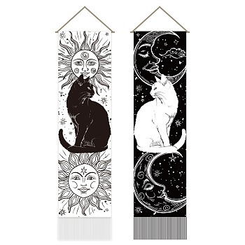 Polyester Wall Hanging Tapestry, for Bedroom Living Room Decoration, Rectangle, Cat Shape, 1160x330mm, 2pcs/set