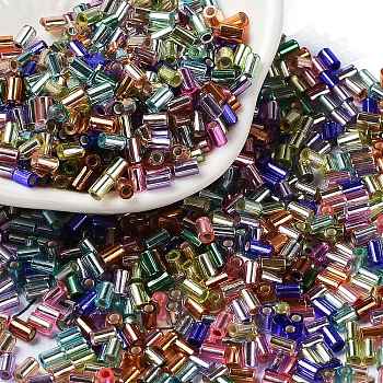 Baking Paint Glass Round Bugle Beads, Silver Lined, Tube, Colorful, 3.5~3.8x2~2.5mm, Hole: 1.2mm