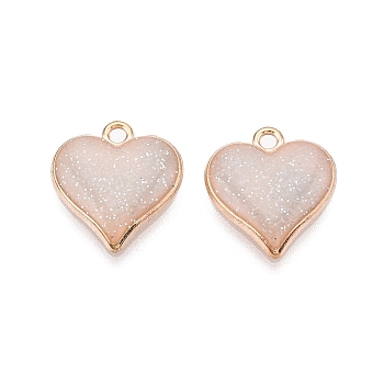 Alloy Enamel Pendants, Heart, Light Gold, Old Lace, 17x15mm, Hole: 1.5mm