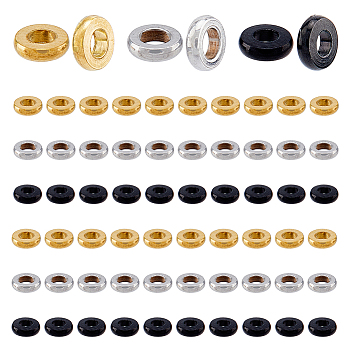 Unicraftale 60Pcs 3 Colors 304 Stainless Steel Spacer Beads, Donut, Mixed Color, 4x1mm, Hole: 2mm, 20pcs/color
