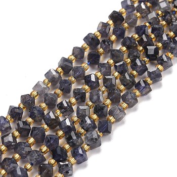 Natural Iolite Beads Strands, with Seed Beads, Faceted, Diagonal Cube Beads, 5~6x5~6x4~5mm, Hole: 1mm, about 49~55pcs/strand, 15.35''~15.75''(39~40cm)