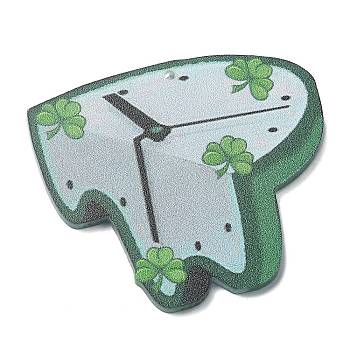 Saint Patrick's Day Opaque Printed Acrylic Pendants, Clock, 39x45x2mm, Hole: 1.4mm