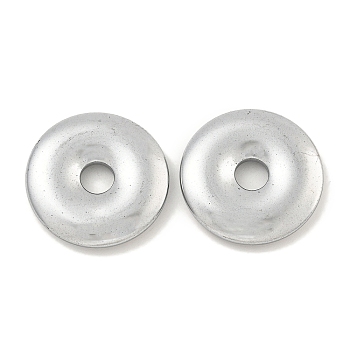 Electroplated Synthetic Non-Magnetic Hematite Pendants, Donut/Pi Disc Charms, Platinum Plated, 25.5x4mm, Hole: 4.8mm