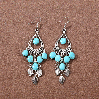 Bohemian tassel turquoise earrings, retro ethnic minority style earrings, personalized temperament, Tibetan ear accessories