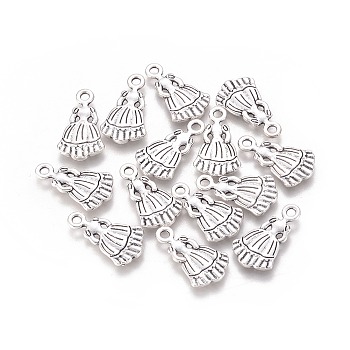 Tibetan Style Alloy Dress Pendants, Cadmium Free & Lead Free, Antique Silver, 22x12.5x1.5mm, Hole: 2mm