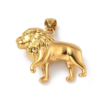 Vacuum Plating 304 Stainless Steel Pendants, Lion, Golden, 29x38x12mm, Hole: 9x4.5mm