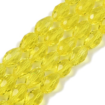 Transparent Glass Beads Strands, Faceted, Teardrop, Yellow, 5~6x4mm, Hole: 0.9mm, about 65~67pcs/strand, 15.35~16.14 inch(39~41cm)