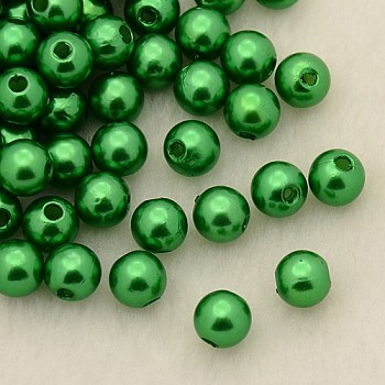 Imitation Pearl Acrylic Beads, Dyed, Round, Dark Green, 4x3.5mm, Hole: 1mm, about 18100pcs/pound